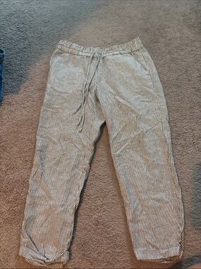 J. Crew Women’s Ankle Pinstripe Drawstring Pants - Black & White